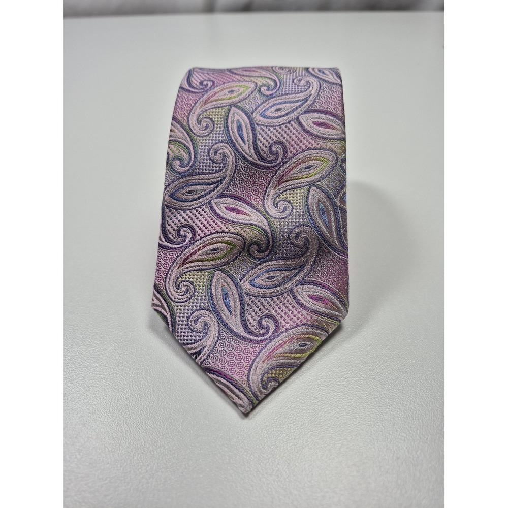 Bruno Marchesi Tie Mens One Size Pink Paisley 100% Silk Jacquard Classic